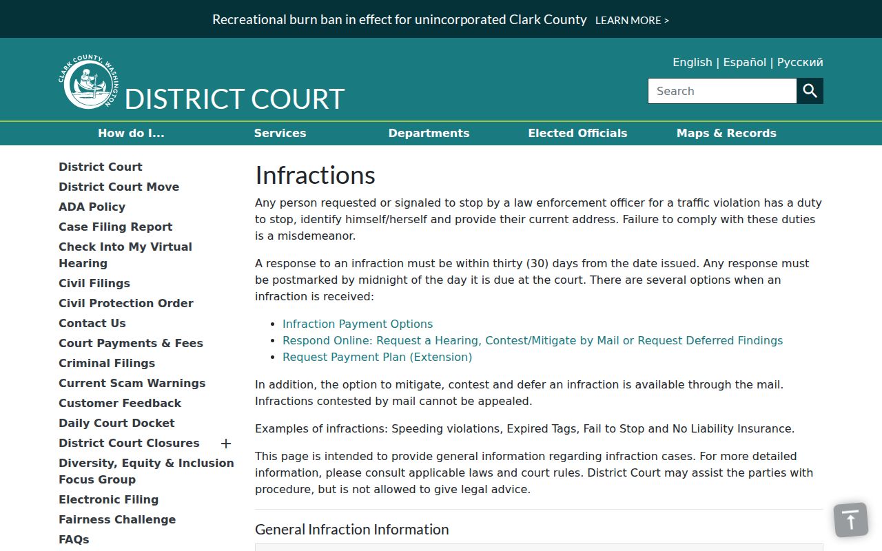 Clark County traffic court payment and hearing choices