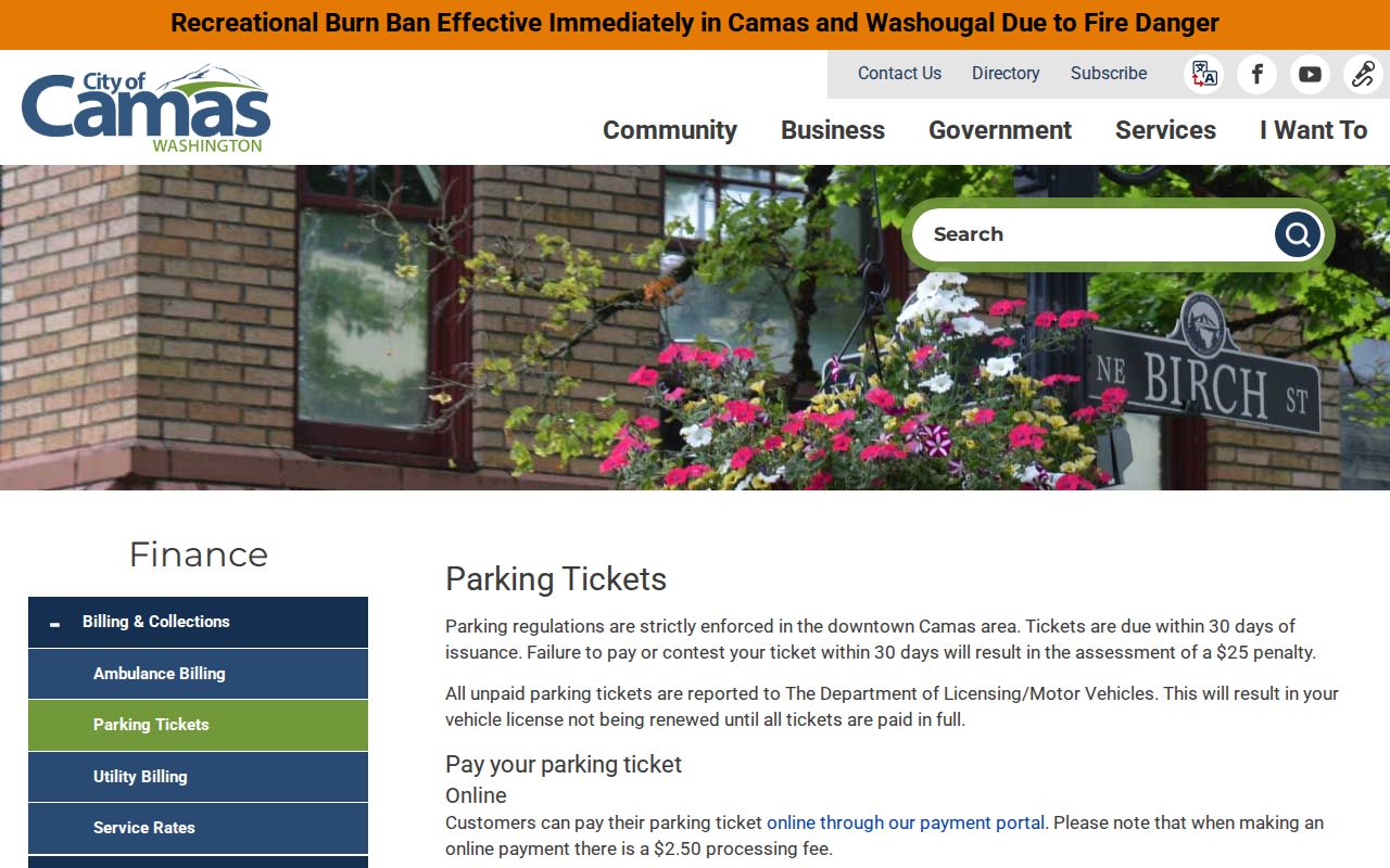 Camas court records parking payment and hearing handoff
