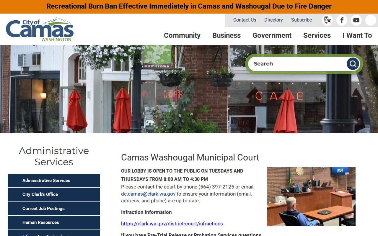 Camas court records joint Camas-Washougal Municipal Court page