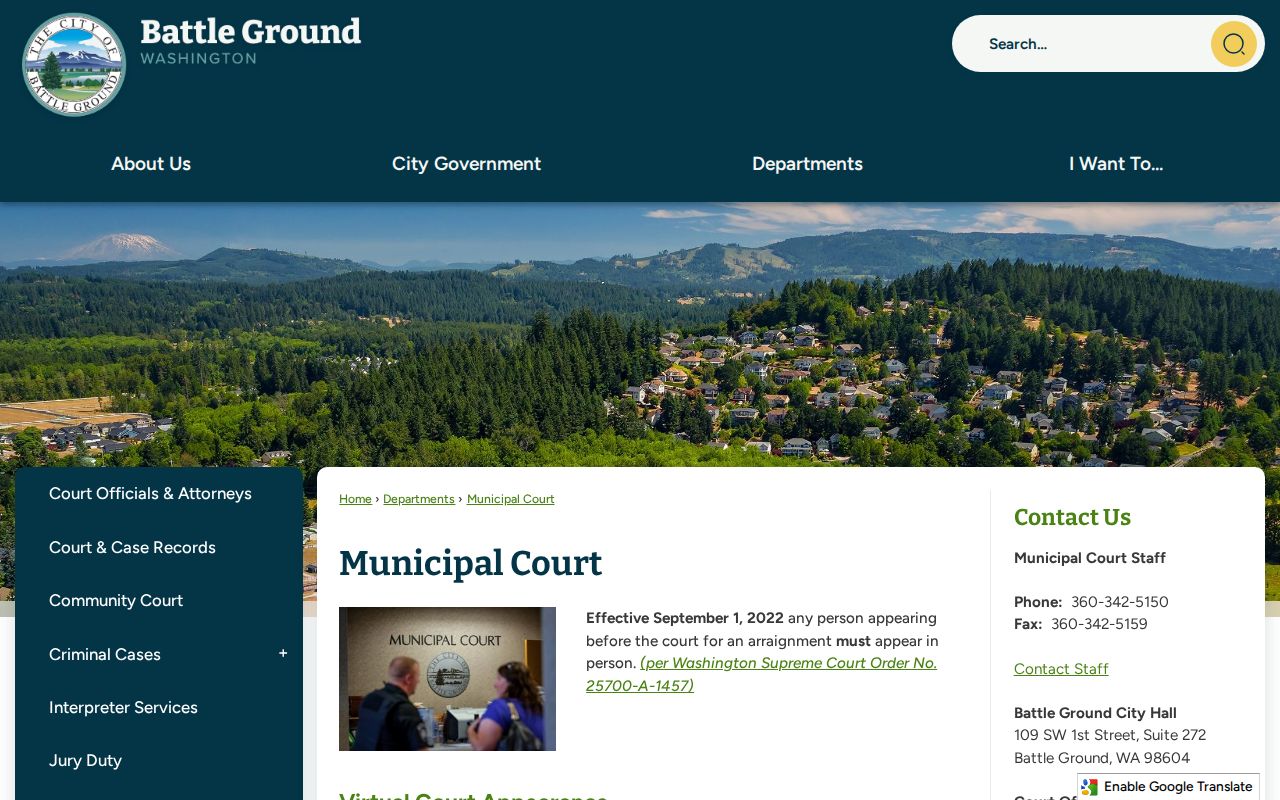 Battle Ground court records municipal court page
