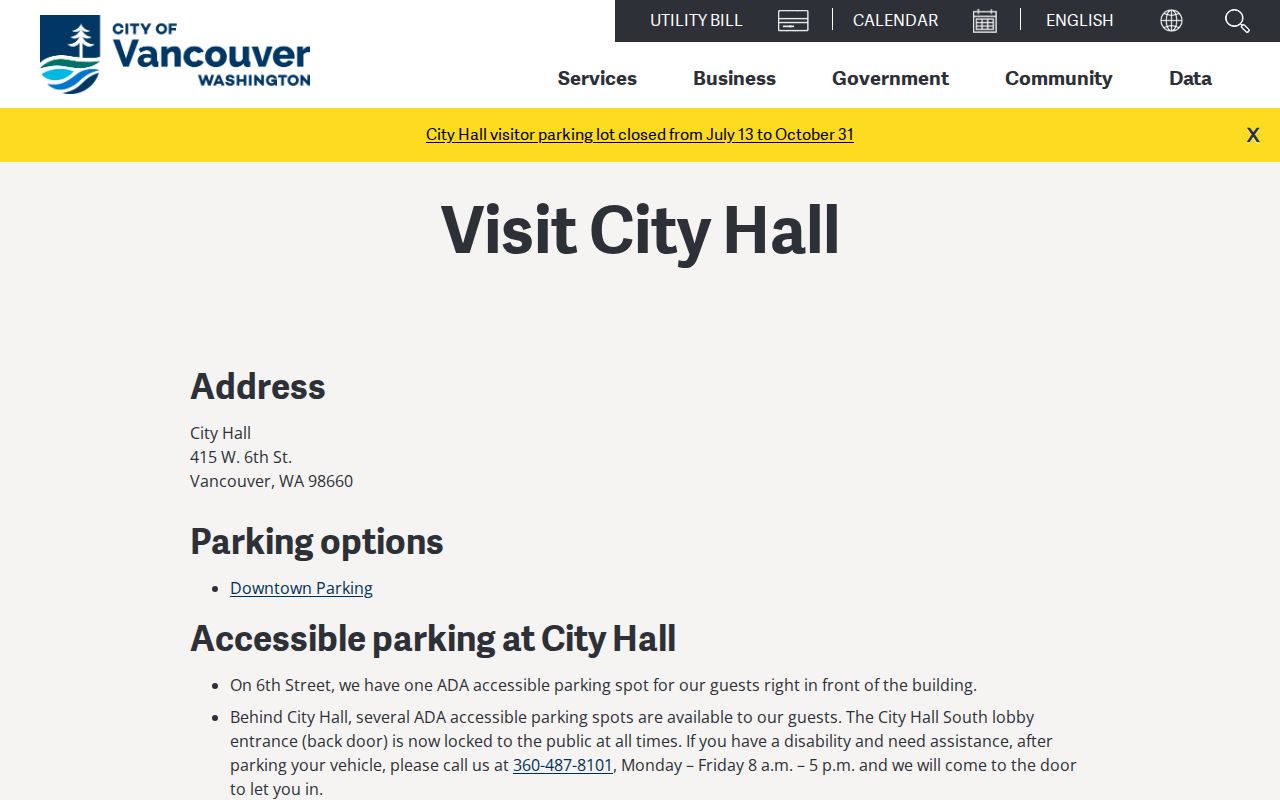 Vancouver court records City Hall service location
