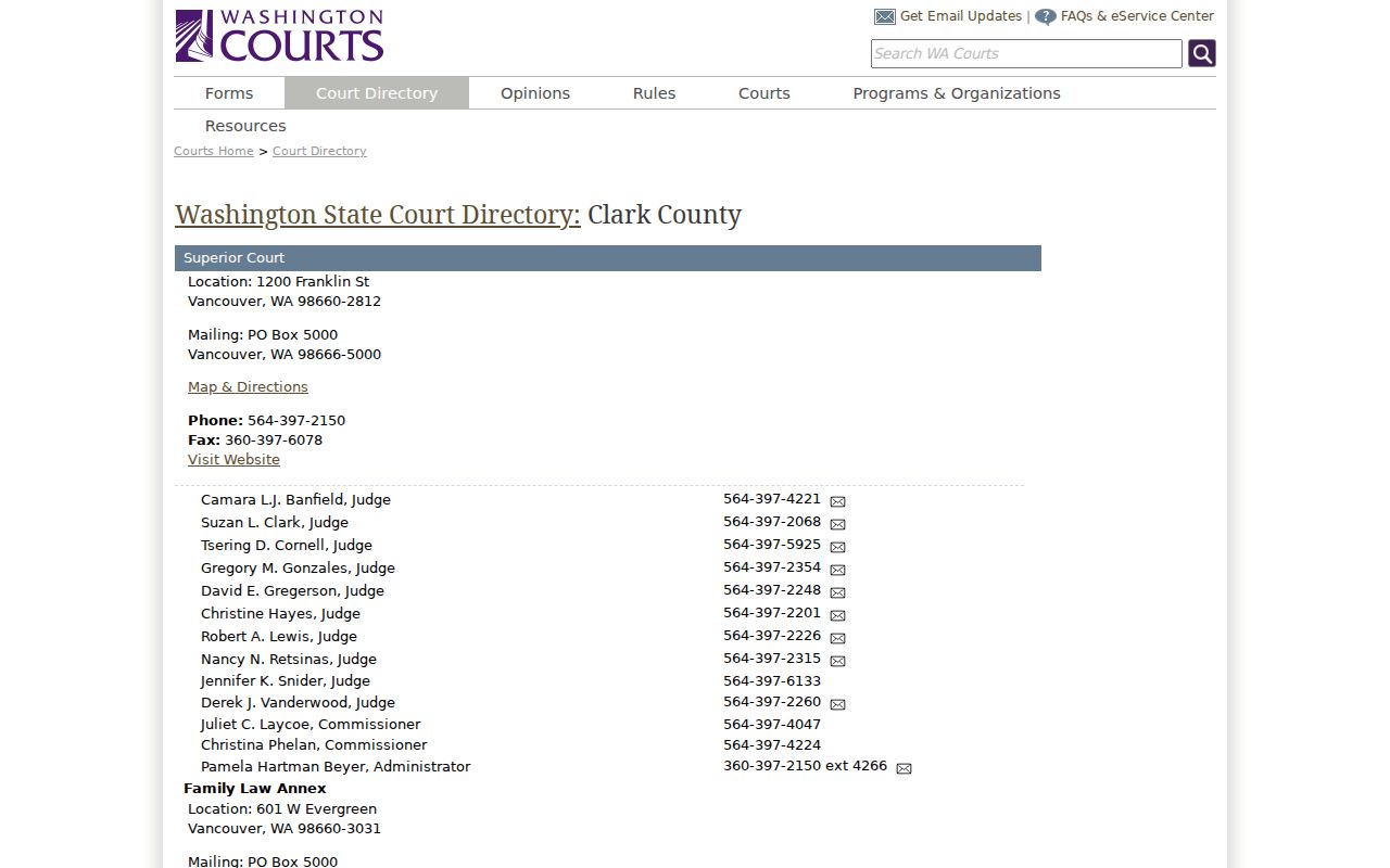 Ridgefield court records Battle Ground routing directory