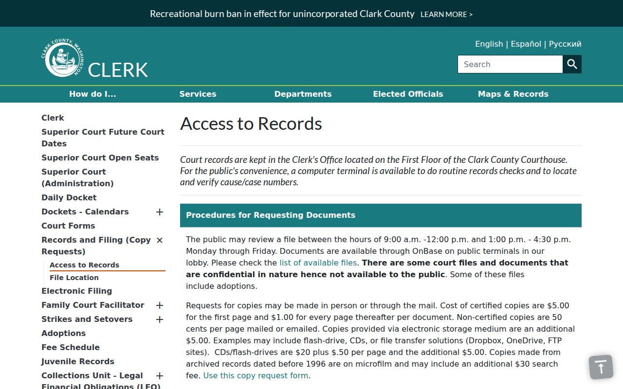 Clark County case search public terminal access