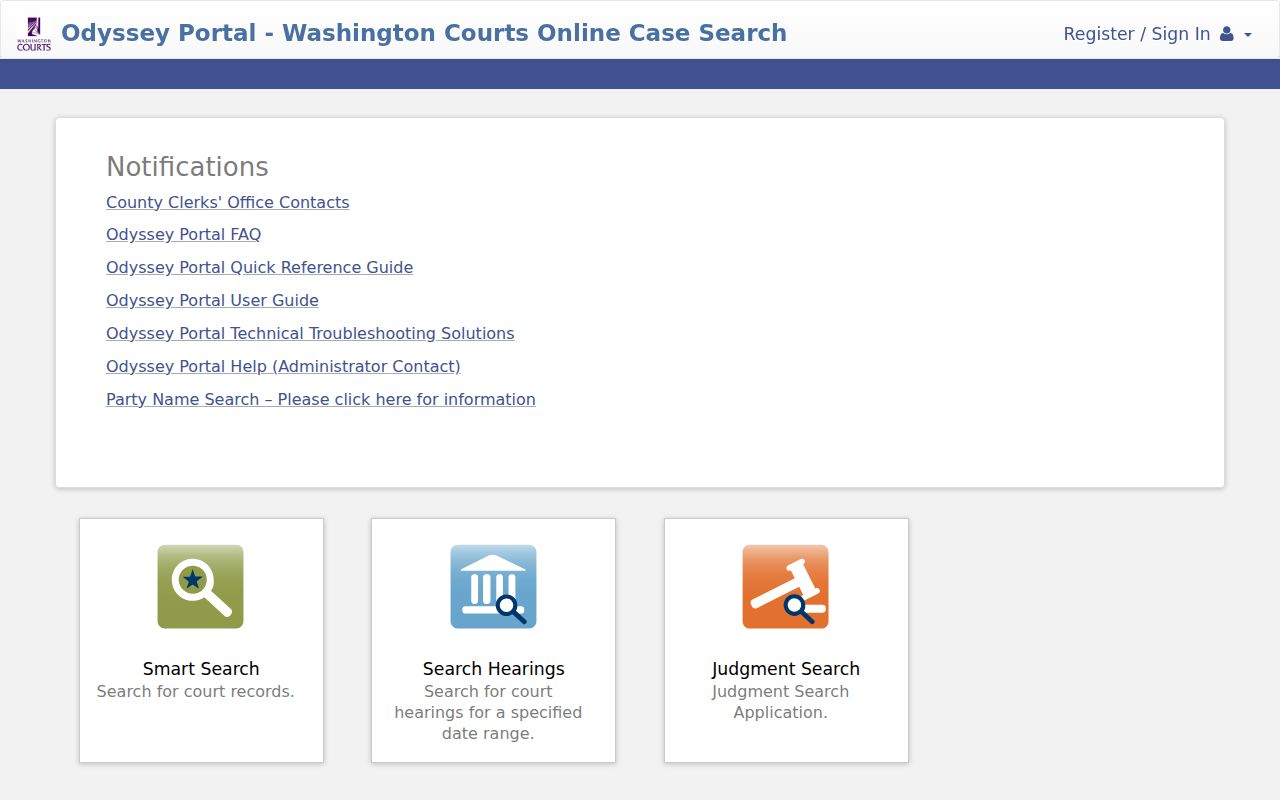 Clark County court docket Odyssey Portal search screen